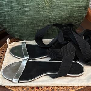 J. Crew Silver Leather Black Lace Up Gladiator Style Sandals